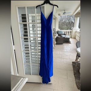 Dear Moon Royal Blue Satin Dress - Size 3 - V-Neck with Bow Back